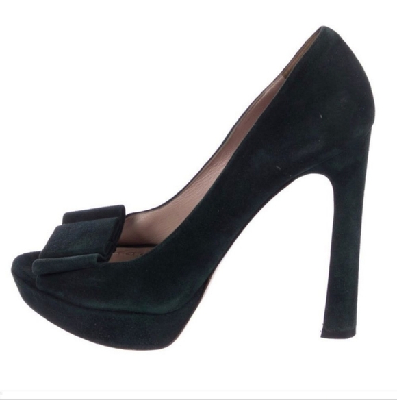Miu Miu Green Suede Peep Toe Pumps - Picture 2 of 5